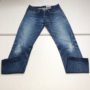 Gustin Jeans Mens Blue California Selvedge Raw Denim Button Fly 30x30 Distress